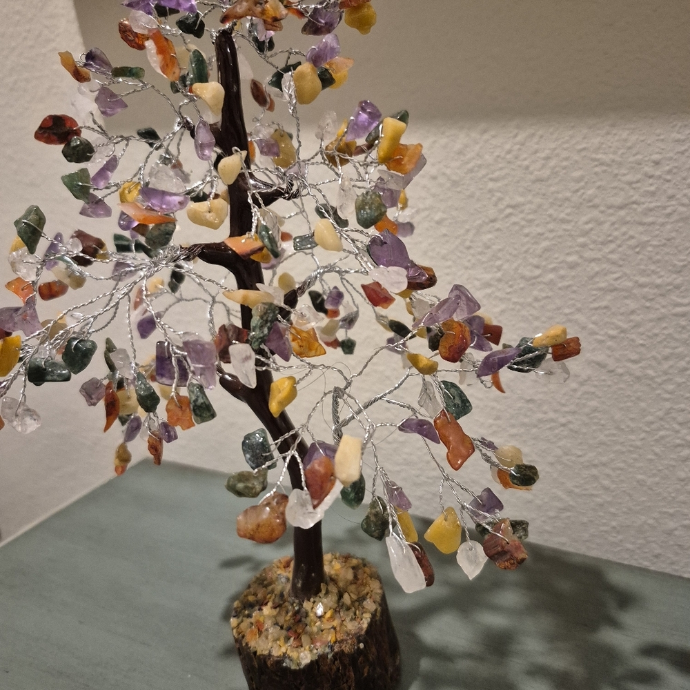 Amethyst, Lapis Lazuli, Carnelian Crystal Bonsai Tree - Silver Wrapped - Picture 4 of 7